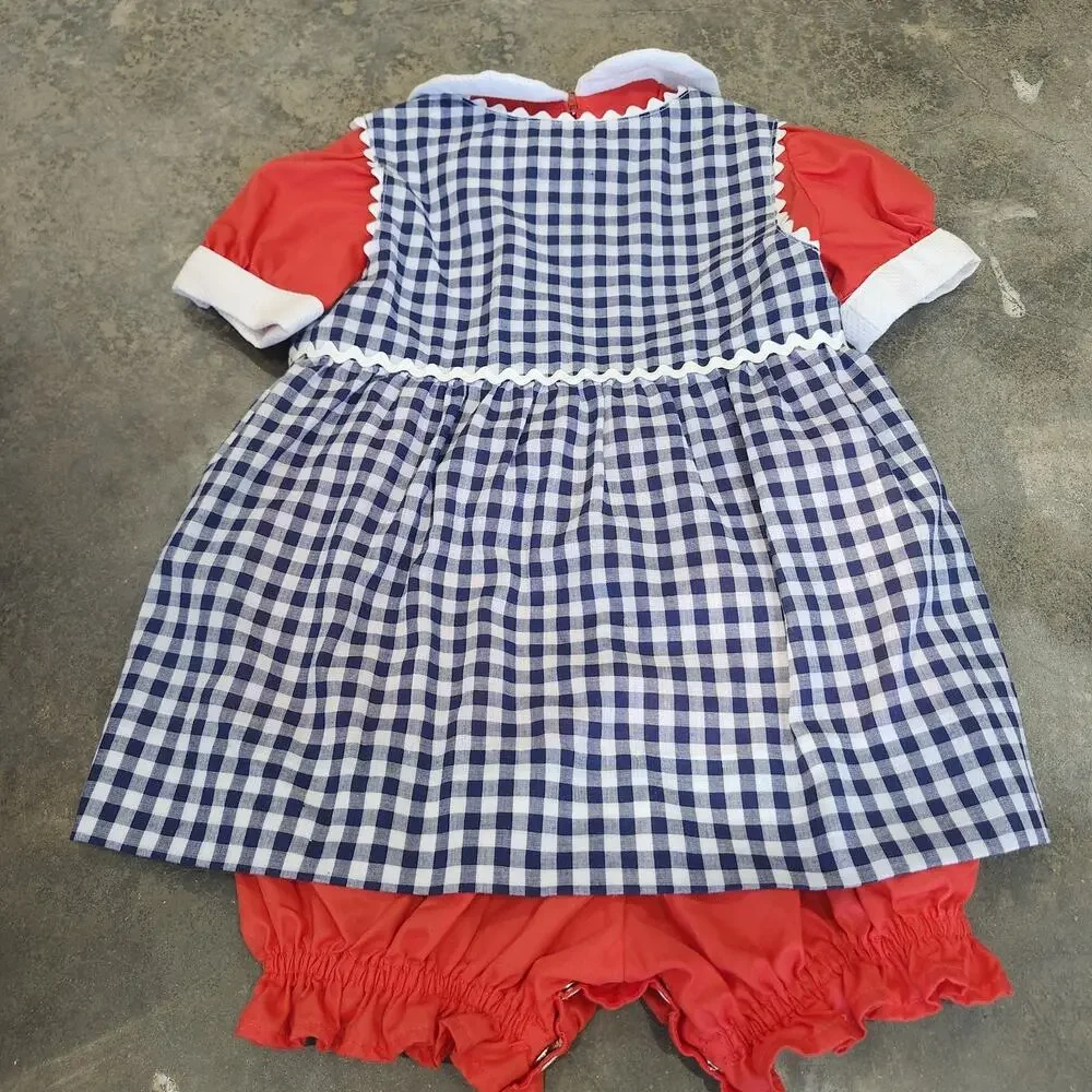Vintage Handmade Girls 4, 2pc Set Romper & Smock Unused (Small Stain)